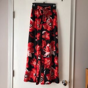 Floral Wide Leg Tie Waist Pants